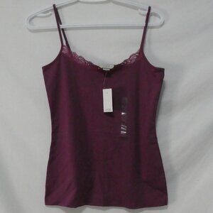 ANN TAYLOR LOFT Burgundy Lace Trim Spaghetti Strap Camisole - Size Medium - NWT